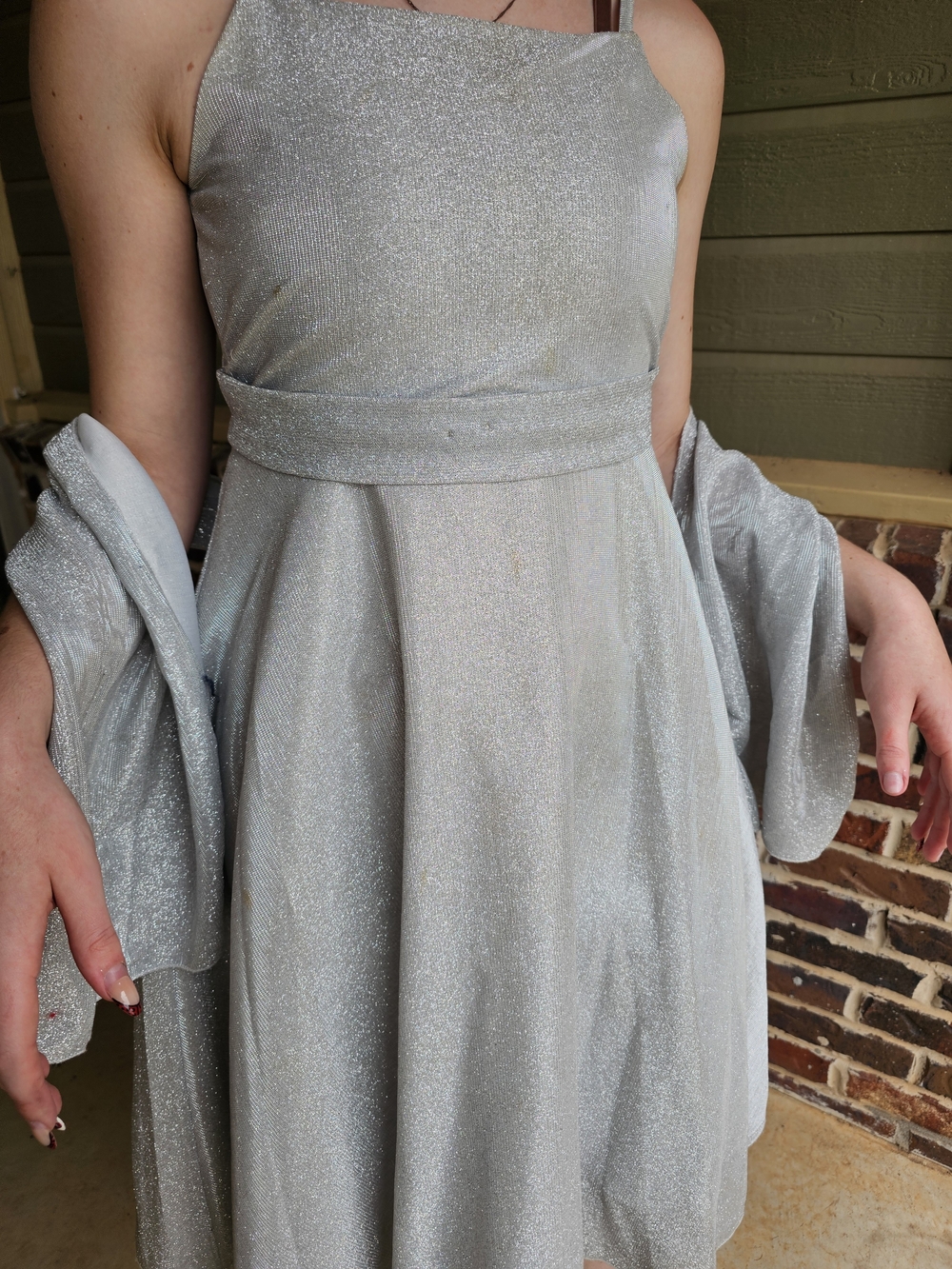 Silver Shimmer Fit & Flare Dress with Matching Wrap